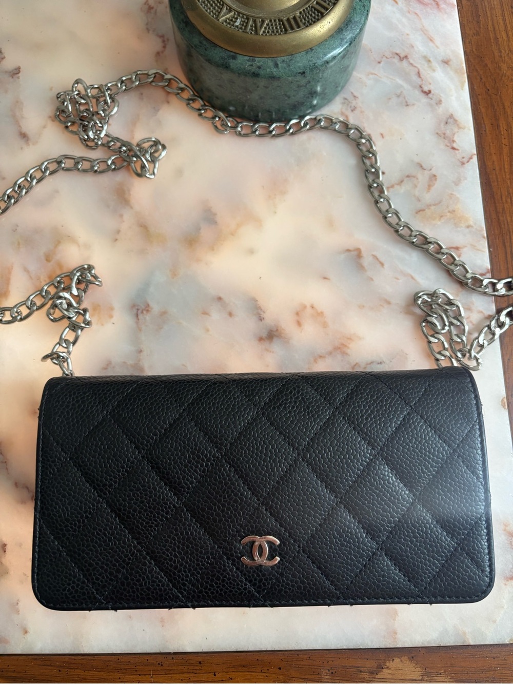 CHANEL Black Silver Hardware Quilted Caviar Leather Chain Crossbody Bag | WOC - Picture 3 of 12